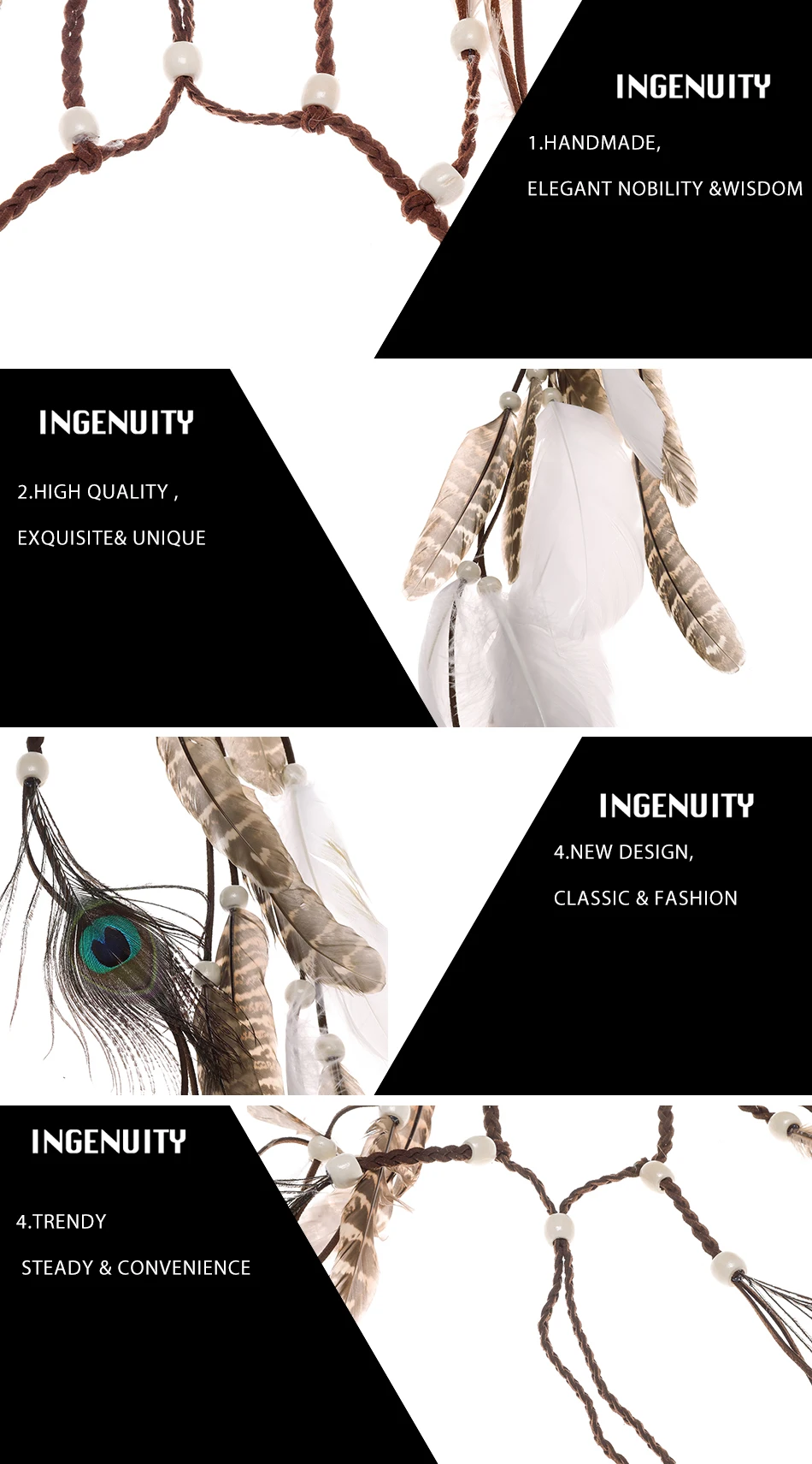 AWAYTR Fashion Boho Feather Headband for Woman Festival Hair Accessories Peacock Feather Turban Ladies Adjust Hairband