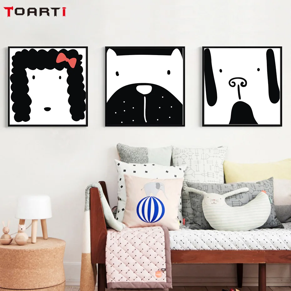 Nordic Style Cartoon Dog Canvas Art Painting Poster And Print Funny Animal Wall Pictures for Kids Room Home Decoration No Frame | Дом и сад