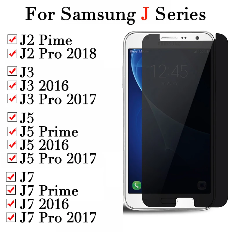Защитное стекло для samsung j2 j3 j5 j7 prime pro 2017 2018 2016 защита экрана конфиденциальности на