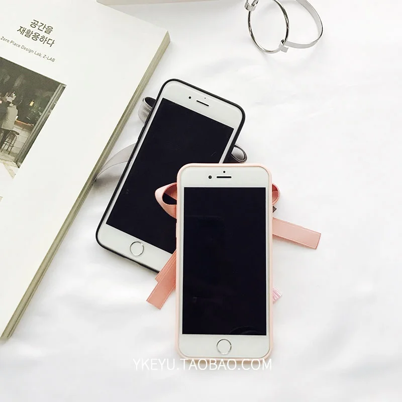 Роскошный Бант ленты кисточкой камень жемчуг чехол для iPhone 6 6S 7 Plus плюс