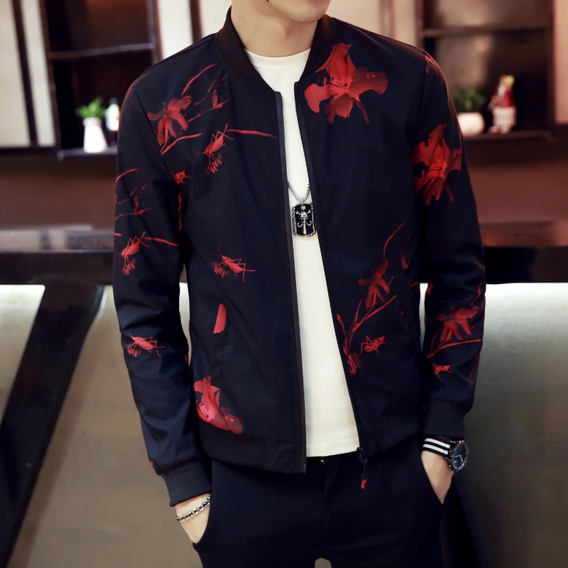 2019 ackets Men Autumn New Stand Collar Floral Bomber Jacket Slim Fit Long Sleeve Casual Camouflage Coats Windbreaker | Мужская одежда