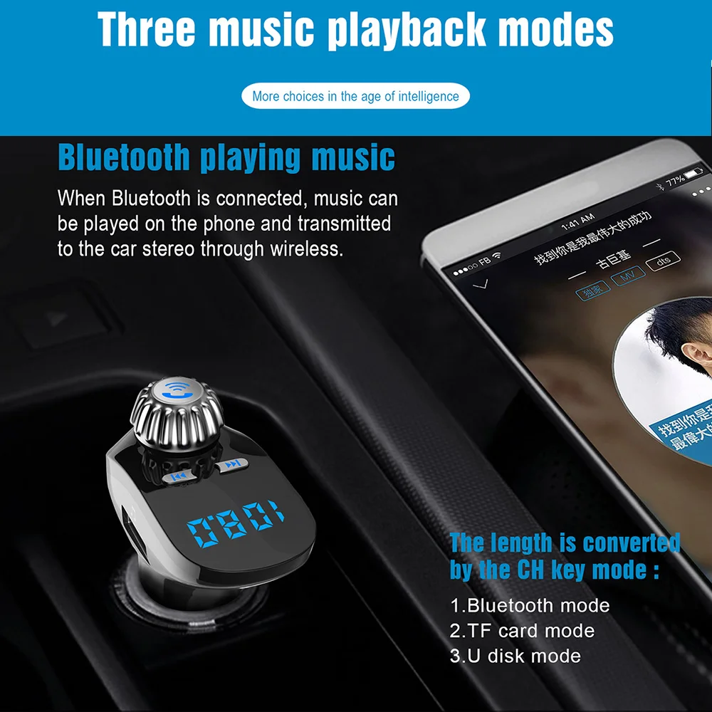 FM модулятор Автомобильный MP3 плеер A2DP Музыка Bluetooth 4 2 передатчик громкой связи