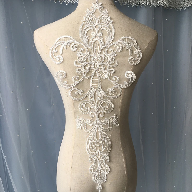 

1 Set Lace Trim Appliqued High Quality Wedding Fabric Costume Dress Decor Sewing Applique DIY Crafts 2018 Lace Neckline Collar
