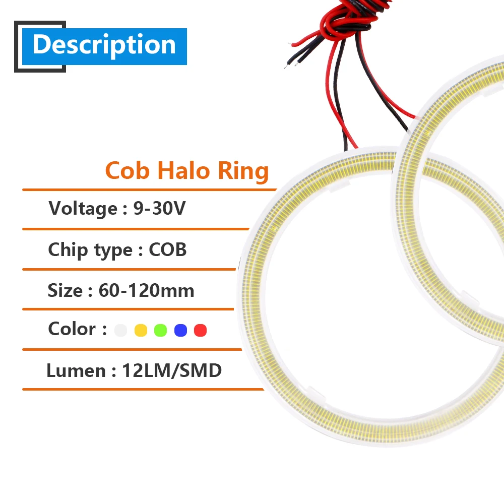COB 90 мм 2 шт. (1 пара) Авто Halo Rings Angel Eye 12 В 24 фара 66SMD Автомобильный светодиодный