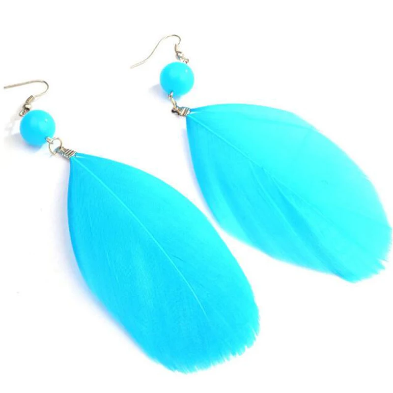 Женские серьги подвески ангельские крылья синие с перьями Ювелирное Украшение