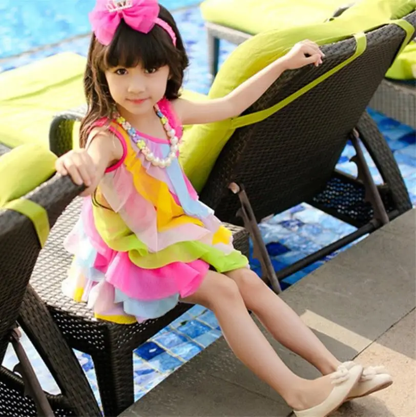 Girls baby rainbow dress 2019 summer new sweet style sleeveless mesh kids loose mini children clothes 4-12Y ws670 | Детская одежда и