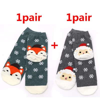 2Pairs 1/2 пары, милые носки с рождественскими рисунками теплые зимние хлопковые носки с лосем, снеговиком и лисой подарок на год, короткие носки с забавным рисунком для девочек - Color: 2Pairs