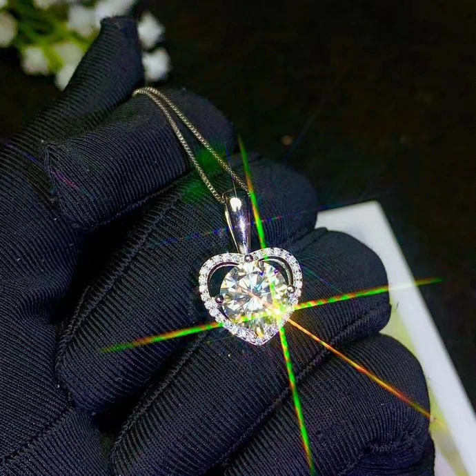 Сердце стиль любовь признание crackling moissanite кулон ожерелье Серебро хорошее