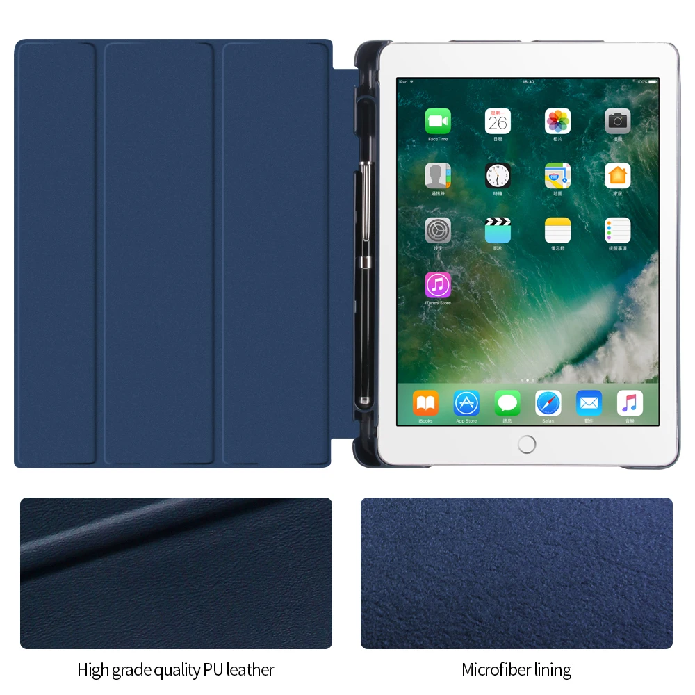 Чехол для нового iPad 9 7 дюймов 2017 2018 PU кожаный смарт чехол многофункциональный с