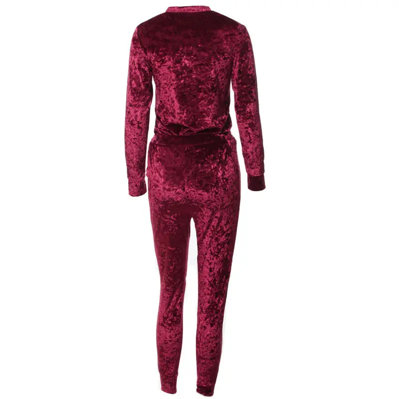 LUO SHA 3XL 6 цветов Бархатный спортивный костюм женский костюм Бархатный комплект Топ с длинным рукавом+ брюки велюровый спортивный костюм наборы для женщин спортивный костюм