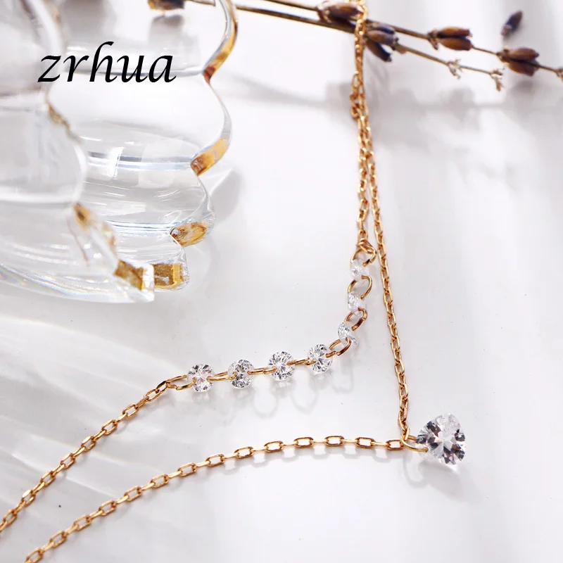 ZRHUA Elegant Fashion Exquisite Charm Sweet Heart Crystal Gold Color Bracelet for Women Shiny Gifts Clear Cubic Zirconia Jewelry | Украшения