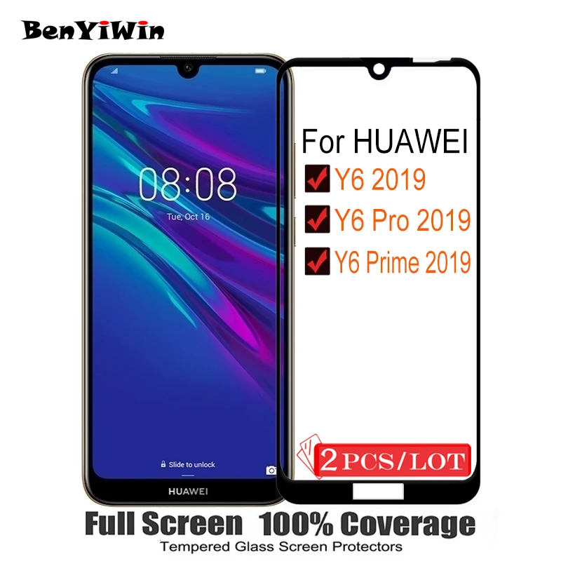 2PCS 100% Original Full Cover Tempered Glass for Huawei Y6 Prime Pro 2019 9H Protective Film Case For MRD LX1 LX2 L21 L22 - купить по