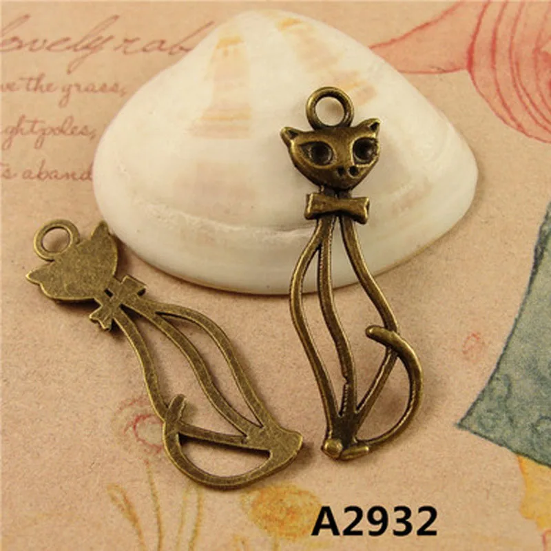 34*11MM Vintage bronze alloy kitten pendant Korea DIY accessories wholesale new materials cat charms for bracelet animal jewelry | Украшения