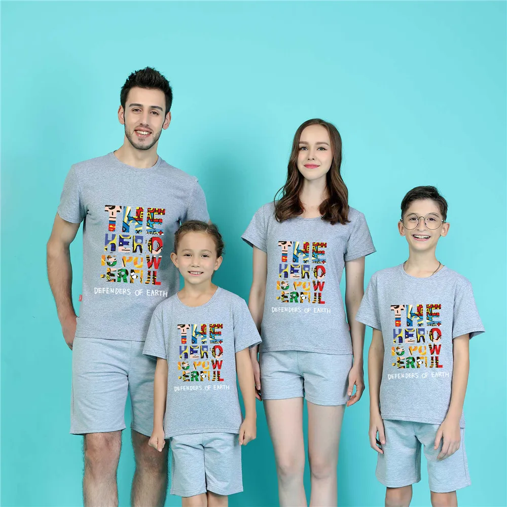 1 pc 95% Cotton family set clothes The Earther Is Powerful mother daughter matching Father son Pink t shirts | Мать и ребенок