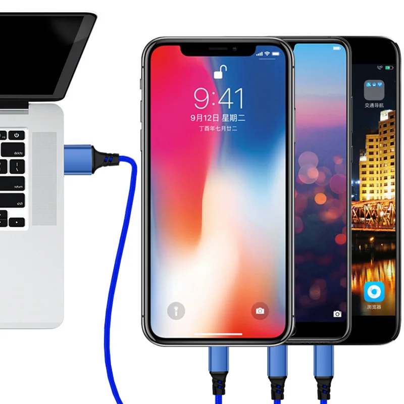 Оригинальный USB-кабель 3 в 1 для iPhone XS Max XR X 8 7 зарядное устройство Micro 2 USB Type-c кабель