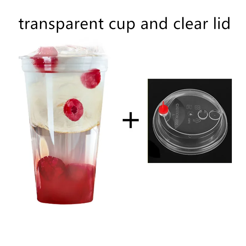 cup and lid 50 шт. 90 калибра одноразовые пластиковые чашки для чая и молока, Высокие Прозрачные pp инъекции толстые напиток сок на вынос упаковочные чашки с крышкой - Цвет: cup and lid