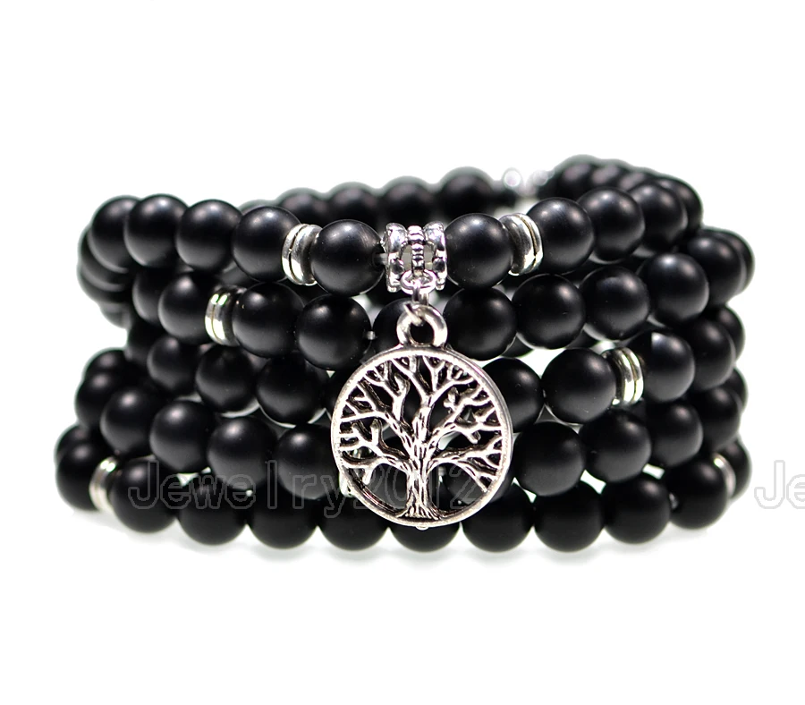 2 шт./лот матовый черный оникс 8 мм 108 молитвенный драгоценный камень Yoga Buddha Mala
