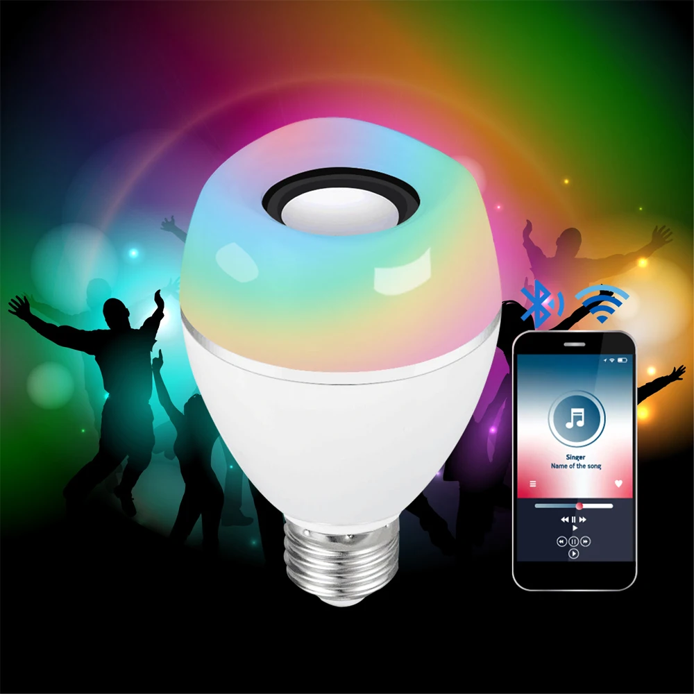 Светодиодный светильник лампа со встроенным Bluetooth Динамик, 8 Вт E27 RGB+ W лампа Беспроводной стерео аудио с 24 кнопок пульта дистанционного управления, Управление