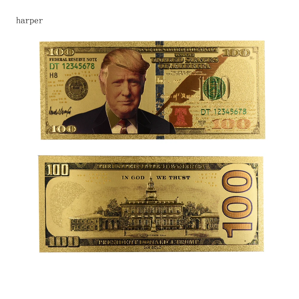 10 шт./лот Красочные США Трамп банкнот 100 доллара счета в 24 К Позолоченные Бумага