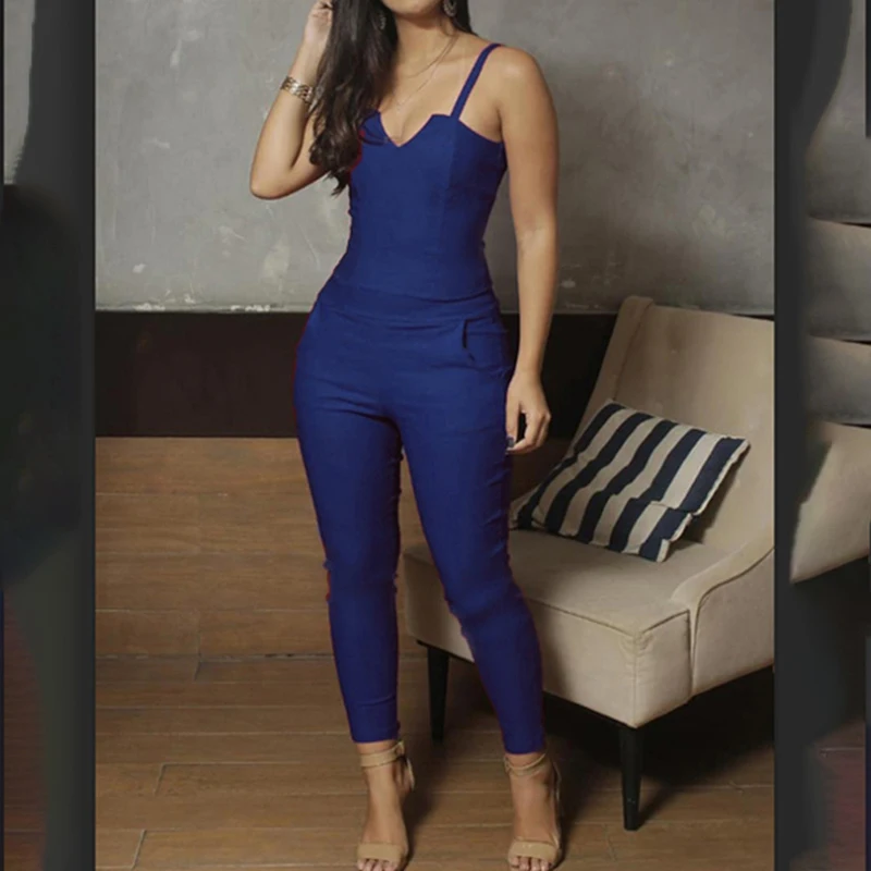 

Summer jumpsuit Ladies Sling sleeveless Black Sexy Jumpsuit Fashion V-neck Cloth party Casual T-shirt