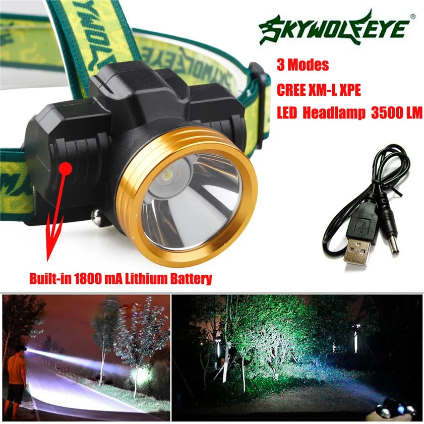Супер 3500LM CREE XPE светодиодный головной светильник 1800 мА/ч Перезаряжаемые USB 170215|headlamp headlight|led headlamp headlightled |
