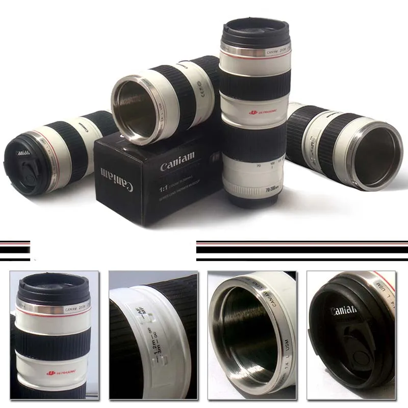 Canon white2 Креативная зеркальная камера из нержавеющей стали, кофейная кружка в виде объектива, 400 мл-500 мл, кружка, 1:1, кофейная чашка, Термокружка, креативный подарок - Цвет: Canon white2