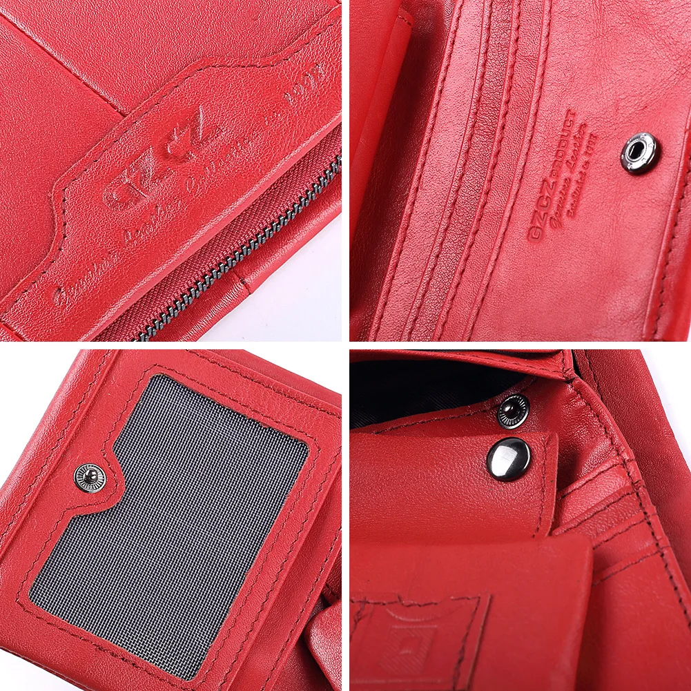 Роскошный красный женский кожаный кошелек из 100% натуральной кожи короткий