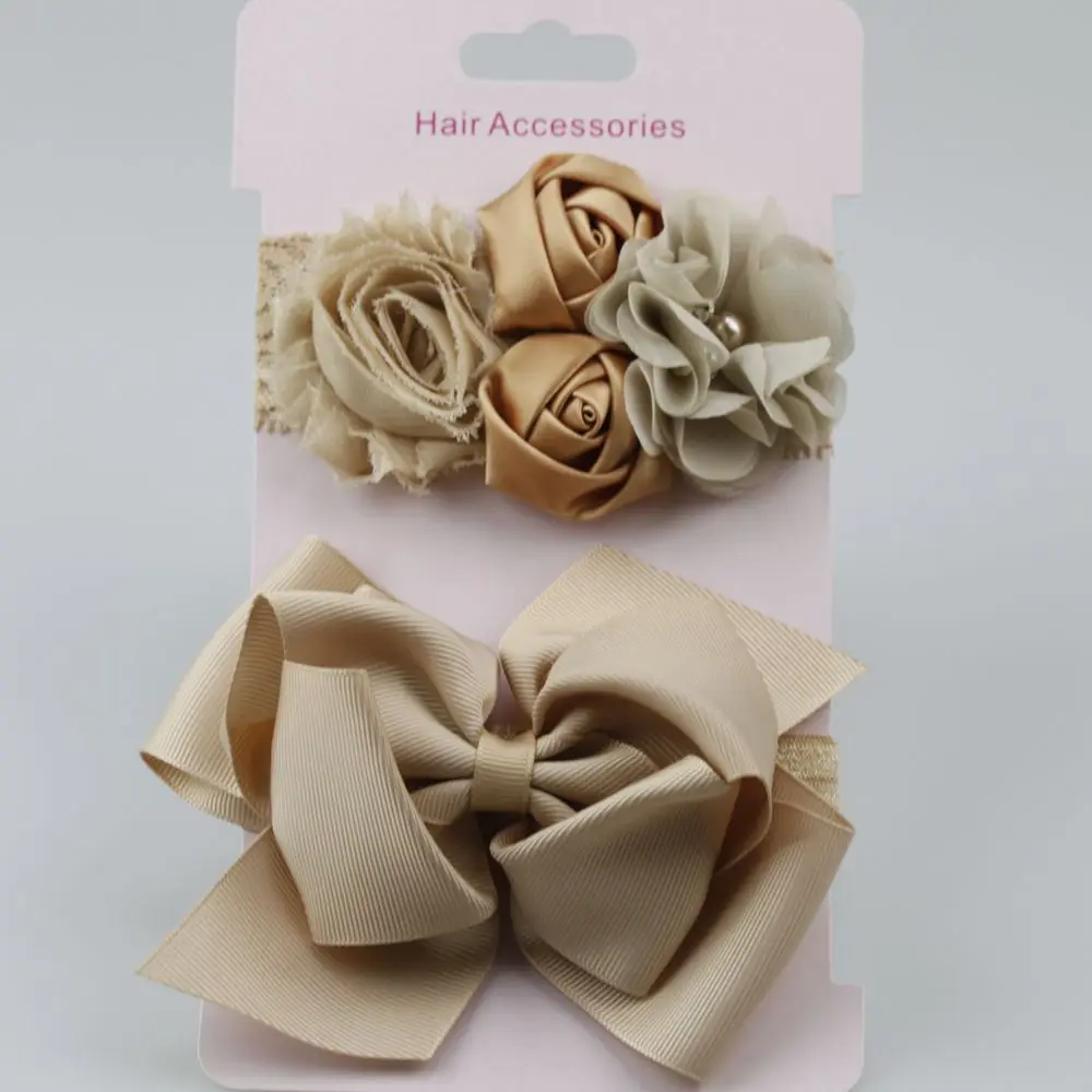 on sale 2pcs 2018 New Rose Lace hair band elastic double Bow flower Headband cute girls headwear children accessories | Аксессуары для