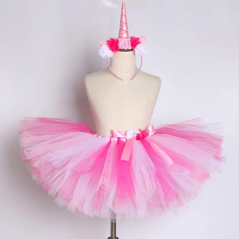 Skirt and Headband Единорог детская юбка-пачка для девочек розовый цветок Фатиновая юбка для девочек принцессы на Хэллоуин Юбка-пачка на день рождения и праздник девушка Единорог Костюм - Color: Skirt and Headband
