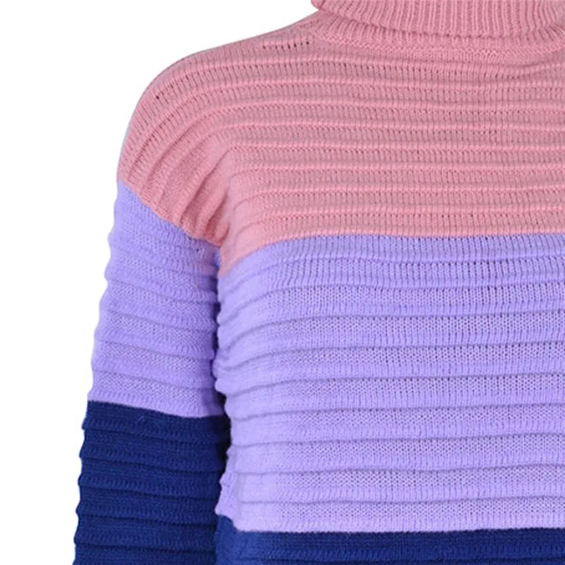 Womens Patchwork Roll Neck Jumper Sweater Lazy Turtleneck Chunky Knit Pullovers sueter cuello alto mujer invierno J30 | Женская одежда