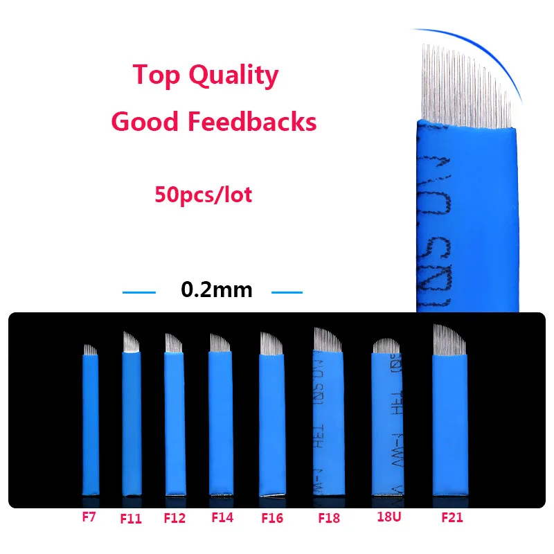 

Иглы для перманентного макияжа 3D, микроблейдинга, ручной тату-ручки, 50 шт., 7, 11, 12, 14, 16, 18, 21, 18U