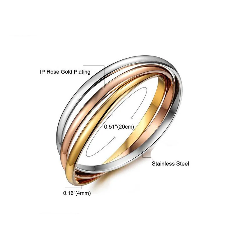 Женский модный браслет Trinity триколор из титановой стали три кольца женский для