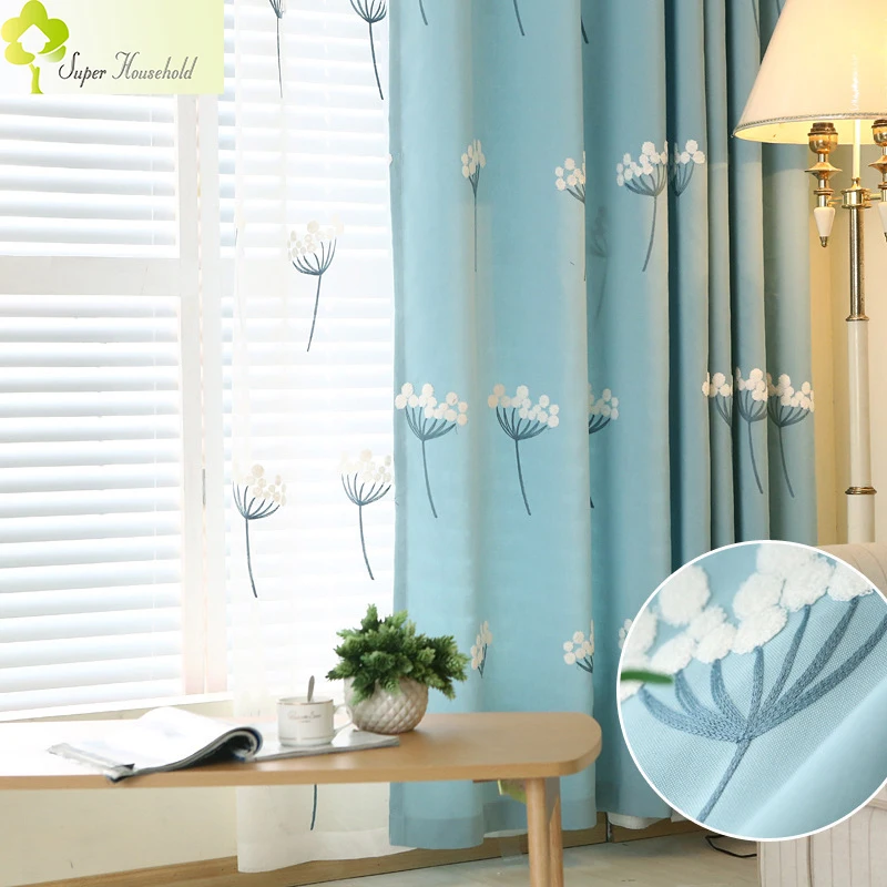 2019 Real Cortinas Dormitorio New Arrival Blue/pink Tulle Window Curtains For Living Room/ Bedroom Embroidered Dandelion Drapes | Дом и сад