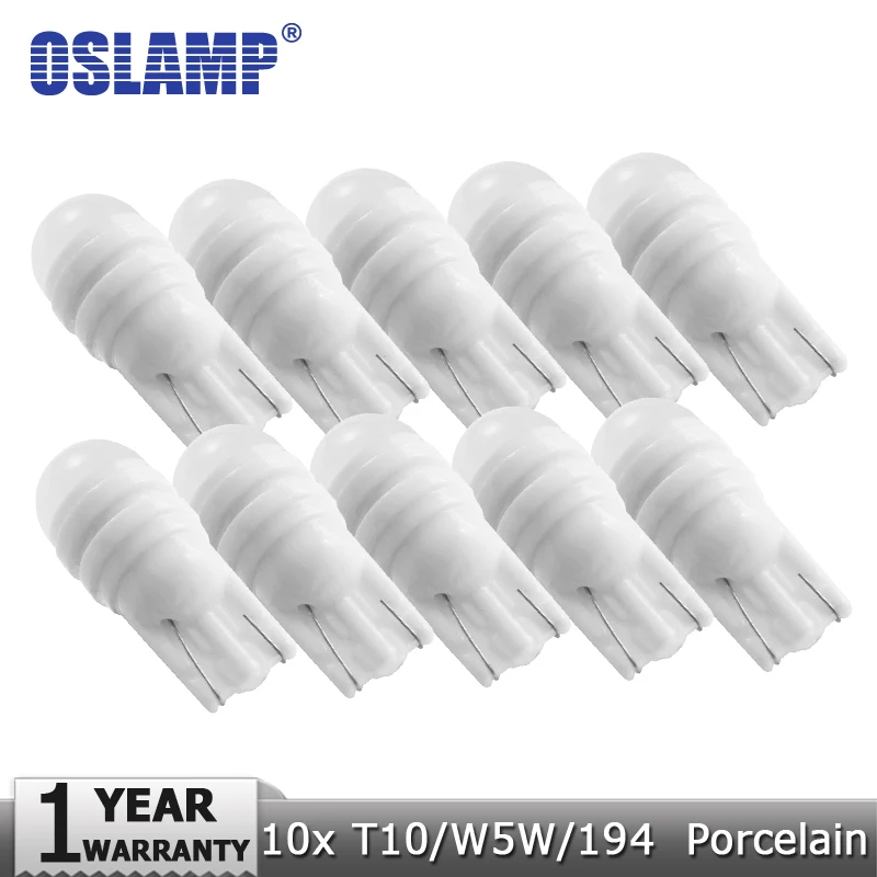 Oslamp 10pcs T10 LED Car Light with Porcelain Plug 12V White License Plate Lamp Dashboard Door Turn Signals | Автомобили и