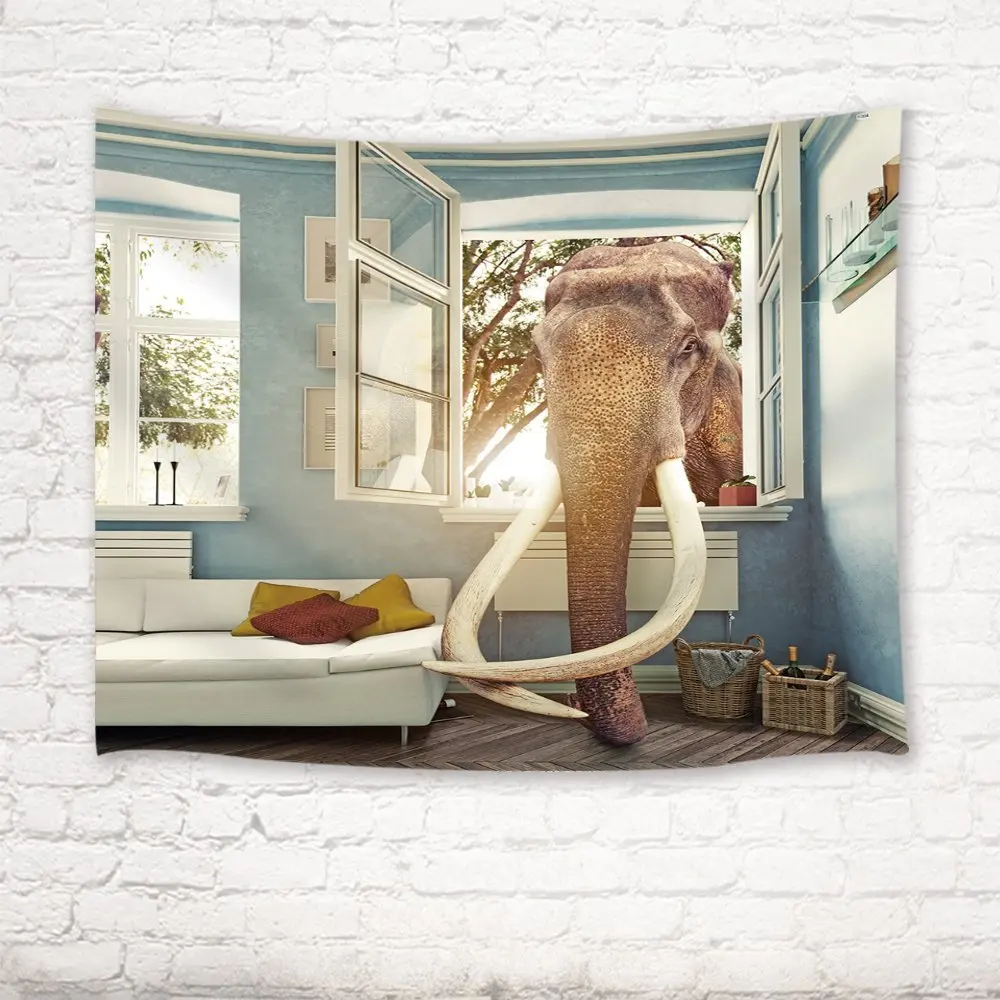 Дом Декор Гобелены уютный днем время с слон заглянуть в Гостиная стены Книги по
