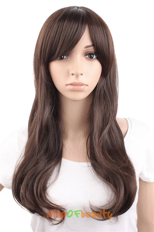 MapofBeauty 20 &quotдлинные волнистые косплей женские парики с челкой блонд черный