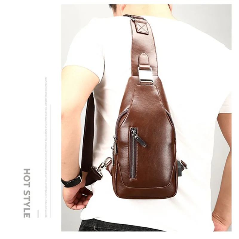 Зарядка через usb Дизайнер человека кармашек сумки кожаные Для мужчин Слинг Сумка