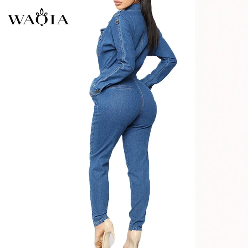 WAQIA 2019 Женская весенняя одежда комбинезоны с высокой талией облегающие джинсы
