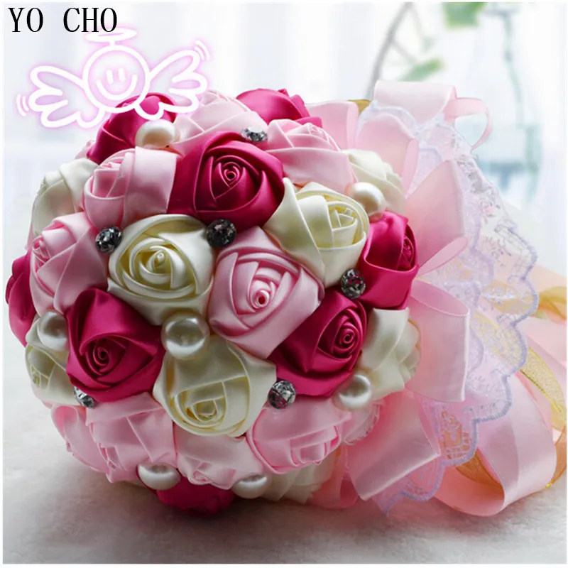 

Artificial wedding bouquets crystal pink bouquet jewelry rhinestone pearl bouquet supplies wedding flowers bead rose flower