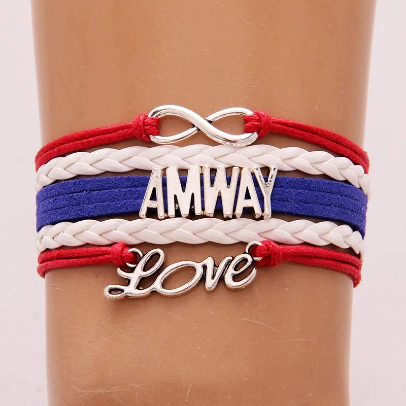 Женский и мужской кожаный браслет Infinity Love AMWAY плетеный с сердечком подвеской в