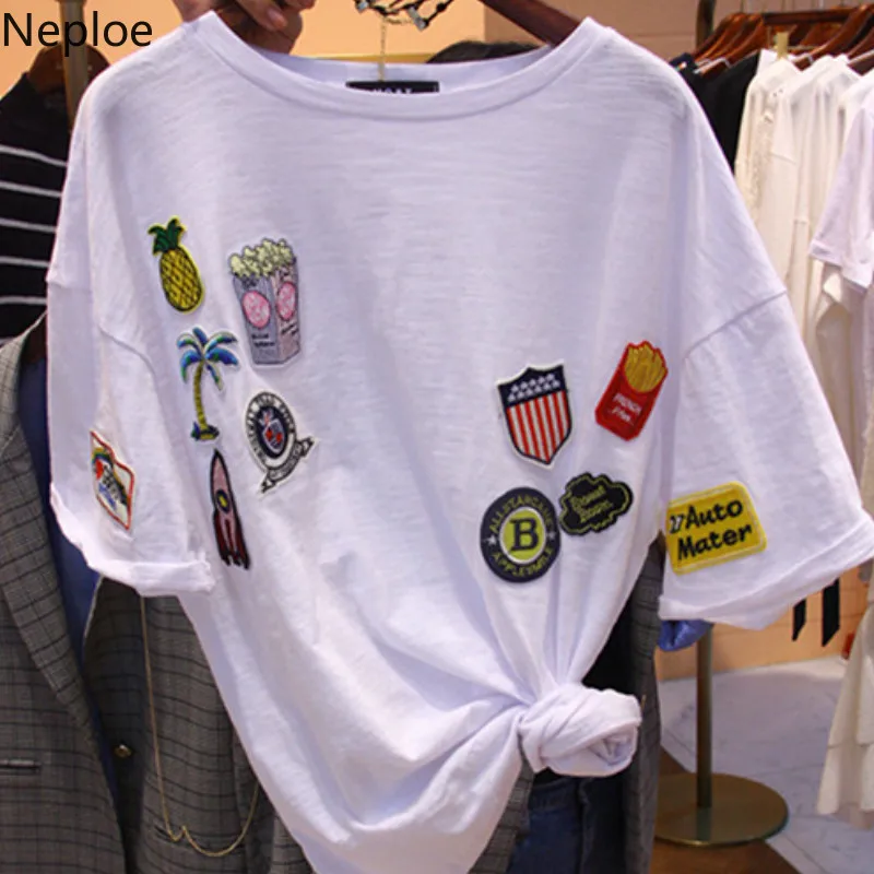 Neploe модный пэчворк Лето 2019 женские Топы повседневные с круглым вырезом коротким