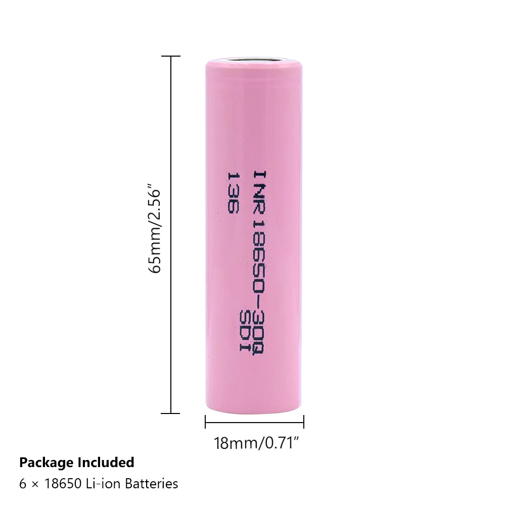 При заказе 1-10 штук INR 18650 Батарея 3,7 V 3000 мА/ч, INR18650 30Q Li-Ion Перезаряжаемые батареи 20A Высокая утечка для светодиодный фонарик power bank