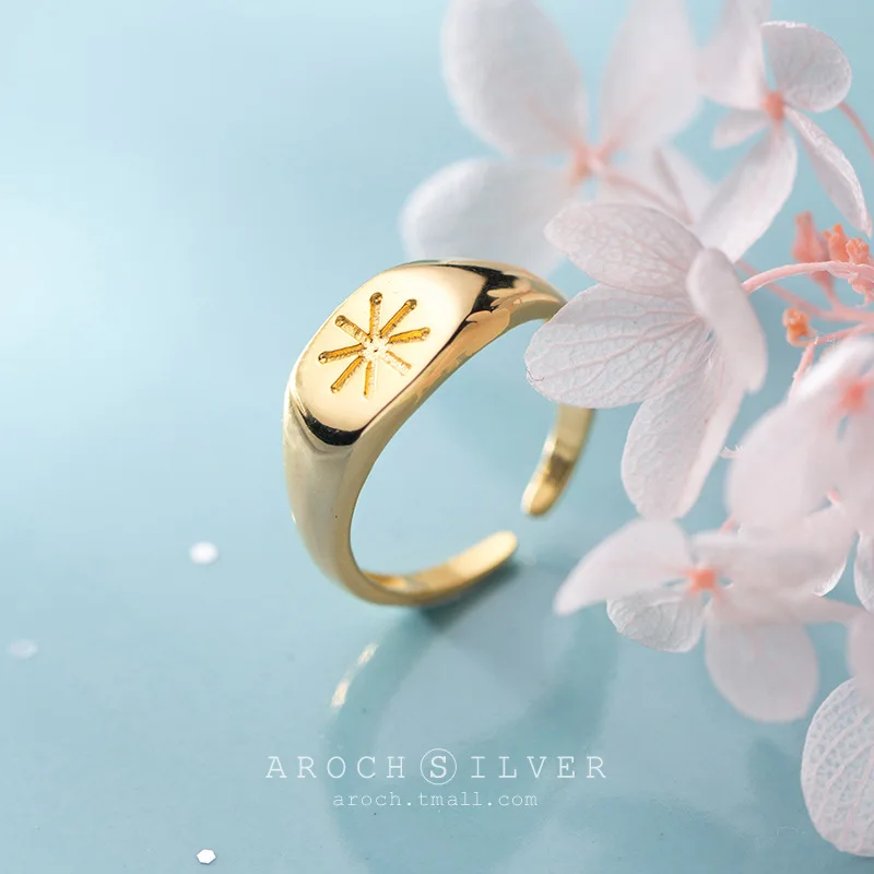 S925 Серебряное Золотое кольцо модное индивидуальное с рисовой надписью Открытое