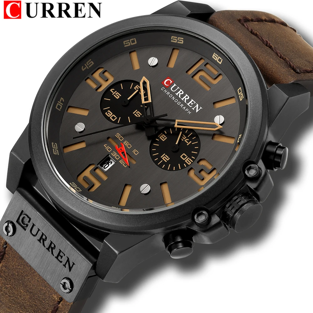 

CURREN Men Casual Quartz Wristwatch Military Leather Strap Waterproof Watch Mens Fashion Sports Clock Chronograph Montre Homme