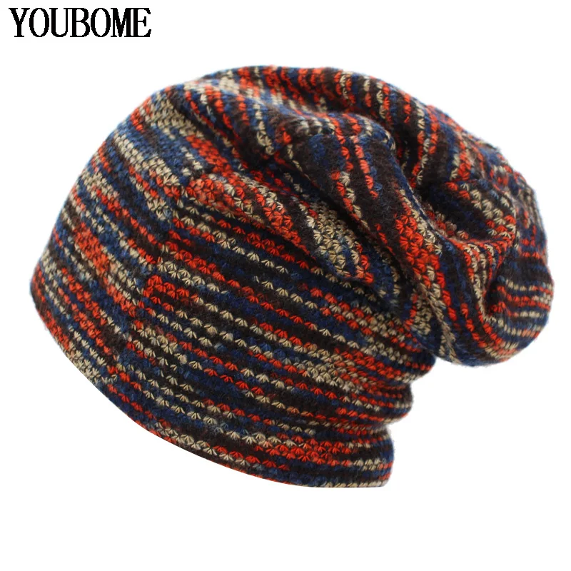 YOUBOME вязаная шапка зимние шапки для женщин Skullies Beanies Мужская маска Полосатая Зимняя шапочка Gorros Bonnet теплая мешковатая Толстая шапка