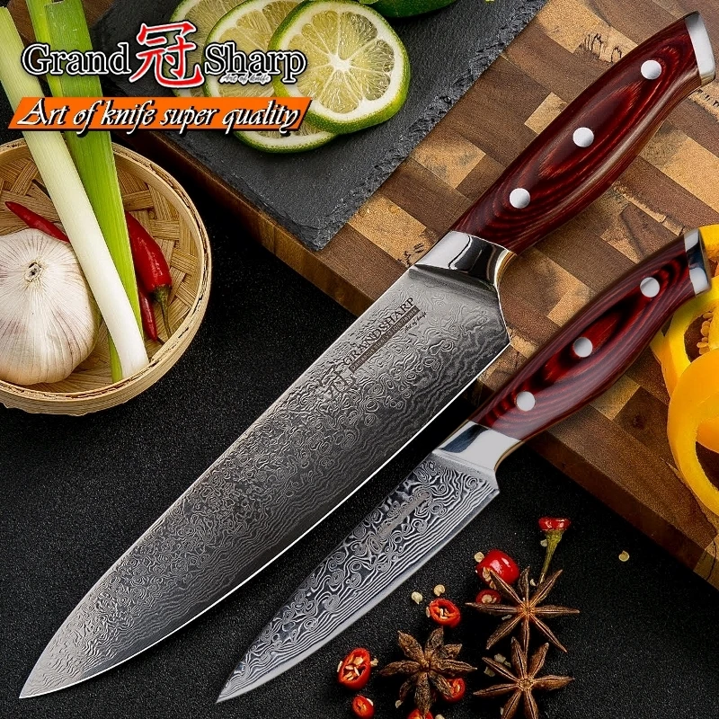 

Grandsharp 2 Pcs Damascus Knife Set Japanese Stainless Steel VG10 Chef Utility Knives Cooking Kitchen Chef Knives with Gift Box
