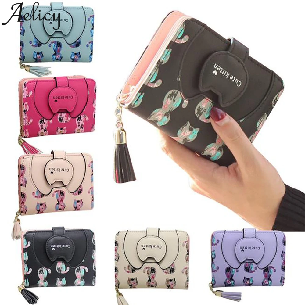 Женский короткий кошелек Aelicy с милыми рисунками из мультфильмов дамская сумочка