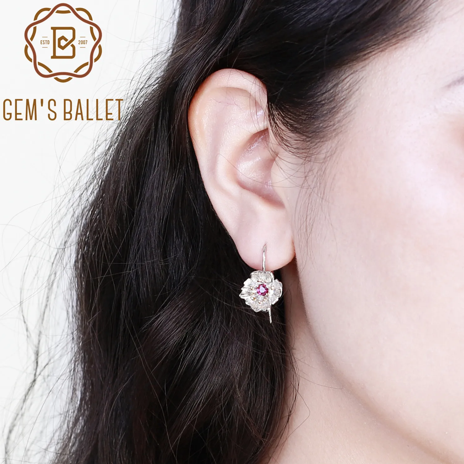 

Женские серьги-подвески ручной работы gemb's, серьги из стерлингового серебра 925 пробы с натуральным родолитом, гранат, цветущие маки, цветы