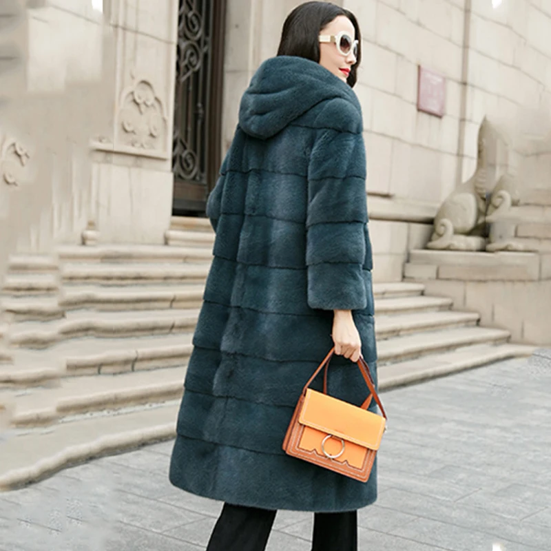 Женское Норковое Пальто с меховым капюшоном M. Y. FANSTY зимнее пальто из