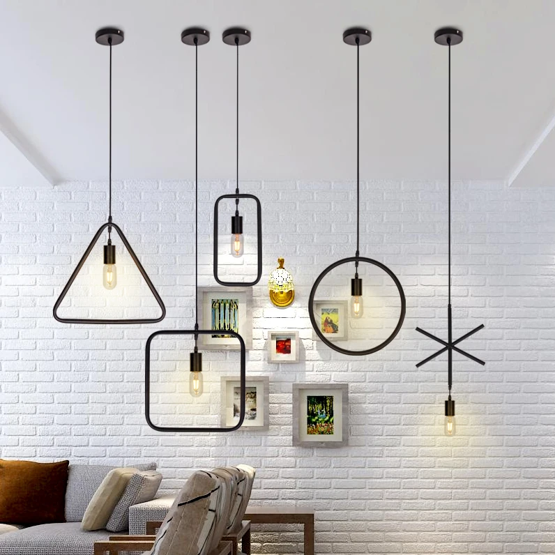 

Vintage E27 Geometrical Figure Simple Hanging Light 1pc Creative Iron White/Black Finished Loft Pendant Lamps Droplight